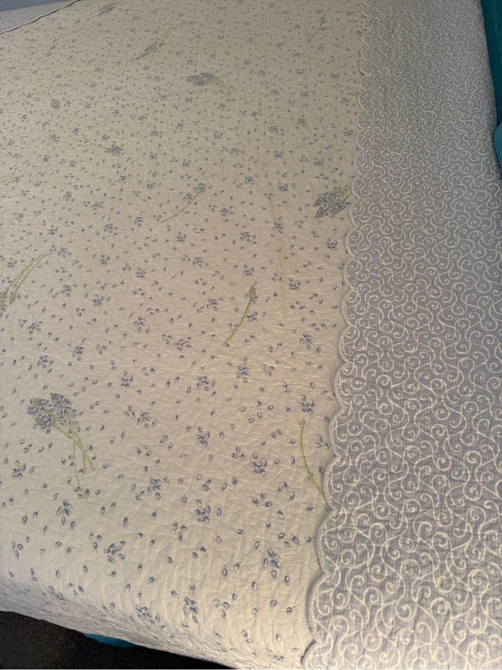 Authentic Vintage Yves Delorme Paris "Jacinthe" Quilted Coverlet Bedspread Queen - Picture 8 of 11